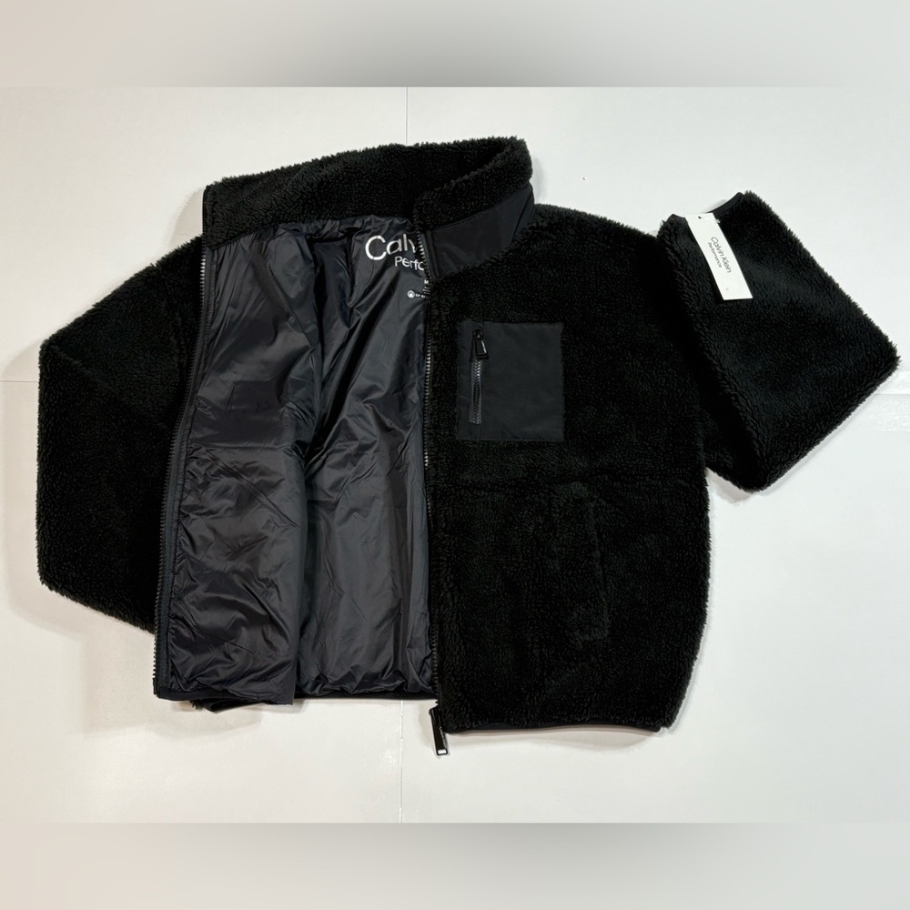 Size M Calvin Klein Performance Tech Women’s Full Zip Fleece Teddy Jacket Black